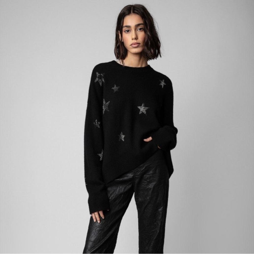 NWT Zadig & Voltaire Markus Stars Black Cashmere Sweater Pullover sz Small